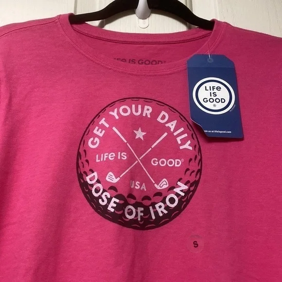 NWT LIFE IS GOOD Long Sleeve Crusher Tee Golf Pink Sz Small - Picture 2 of 7